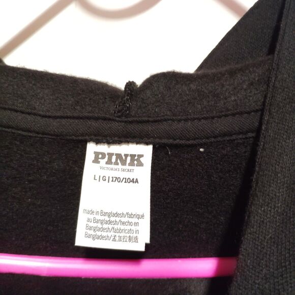 Victoria Secret PINK black full zip hooded fleece jacket size L - Picture 3 of 8